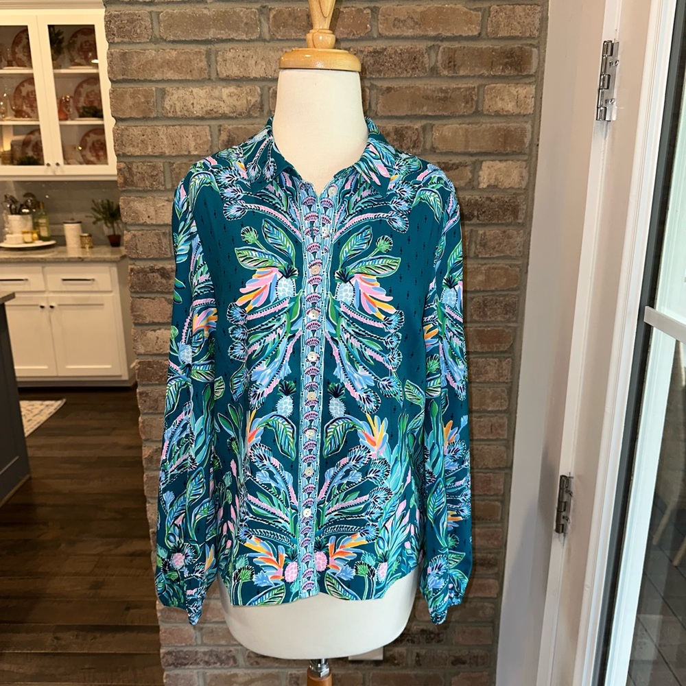 ✨NWT✨ Lilly Pulitzer Tavia Top Long Sleeve Button Up Blouse Valencia Teal